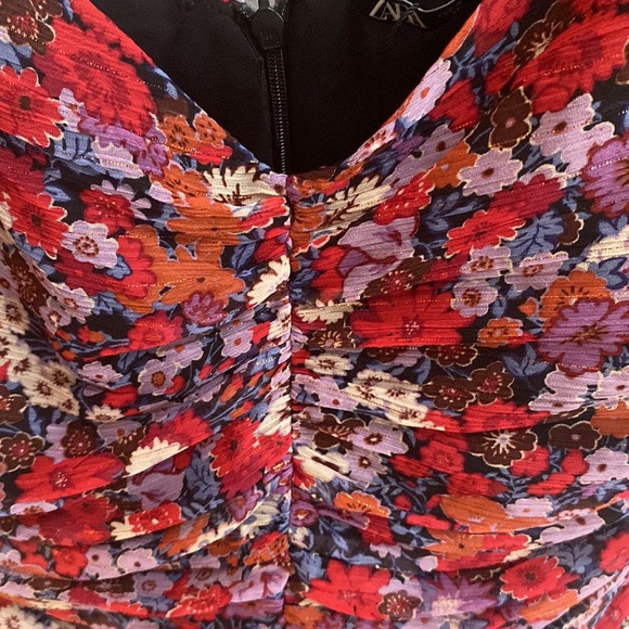 ZARA Women’s Floral Gold Metallic Stripe Draped Ruched Dress Size Small - Picture 7 of 9